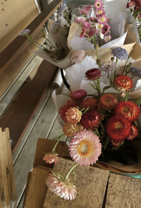 Native flower arrangements prepared at Gillens Creek Garden.