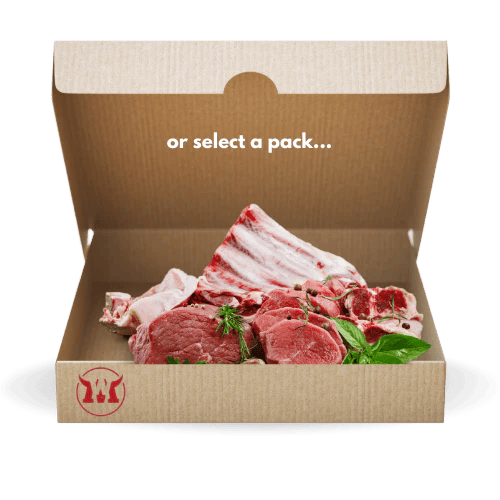 Butcher's hands in gloves cutting a large piece of raw meat on a rustic wooden chopping board.